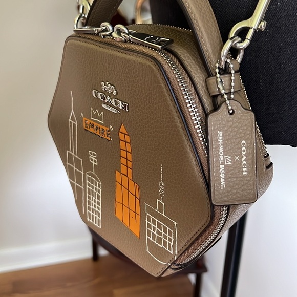 SET NWTs Coach X Jean Michel Basquiat Mecca Leather Hexagonal Crossbody Wristlet - Picture 5 of 9
